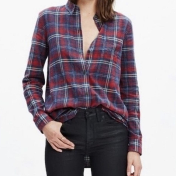 Madewell Tops - Madewell Red & Navy Button Down Flannel XS